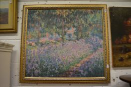 French impressionist school, rural landscape with a path and flowers, oil on canvas.