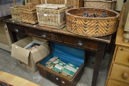 Mahogany three drawer writing table.