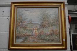 Young ladies on a country path, oil on canvas.