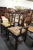 A Georgian mahogany single dining chair and a similar elm armchair.
