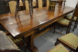 A good oak three plank refectory table on square column supports.