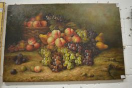 C Ravel, Still life of mixed fruit, oil on canvas, unframed.