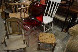 Stylish perspex chair chair, a painted chair, a childs chair and a stool.