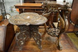 A carved Chinese occasional table with folding base together with a similar stand.