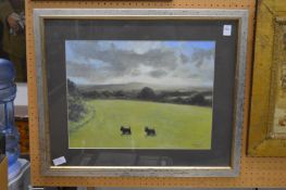 Two Scottie dogs in a field, watercolour, signed.