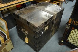 A metal bound oak silver chest.