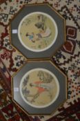 Oriental figure subjects, a pair in octagonal frames.