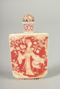 A CHINESE PAINTED BONE SNUFF BOTTLE AND STOPPER, 7cm high.