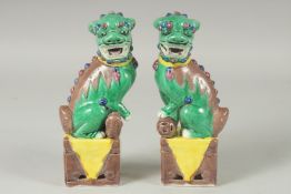 A PAIR OF CHINESE PORCELAIN FOO DOGS.
