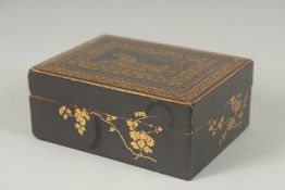 A JAPANESE KOMAI-STYLE GILDED LACQUER BOX, 12cm x 9cm.