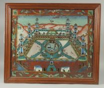 AN INDIAN OR MIDDLE EASTERN REVERSE GLASS PAINTING OF KA'BA AND THE MASJID AL-HARAM IN MECCA (
