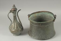 AN EMBOSSED METAL EWER AND BUCKET, (2).