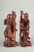 TWO CHINESE CARVED WOOD FIGURES.