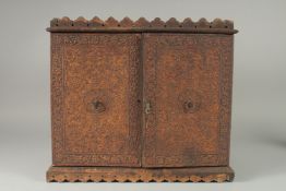 A FINE, LARGE 18/19 CENTURY MUGHAL, INDIAN PAINTED AND LACQUERED WOODEN TABLE CABINET, with raised