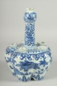 A 19TH-20TH CHINESE BLUE AND WHITE PORCELAIN TULIP VASE, with floral decoration, the shoulder with