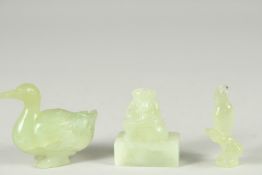 THREE CHINESE JADE FIGURES, (3).