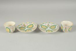 A PAIR OF TURKISH KUTAHYA COFFEE CUPS AND SAUCERS, (4 pieces).