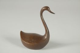 A JAPANESE BRONZE OKIMONO OF A SWAN.