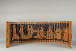 A CHINESE BAMBOO SLATTED SCROLL PICTURE.