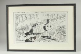 TIM MARWOOD (1954 - 2008) THOMAS THE TANK ENGINE, THE TUNNEL TRAIN, Signed. 9ins x 16ins