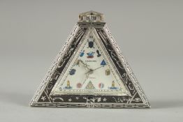 A SILVER TRIANGULAR CERVINE POCKET WATCH.