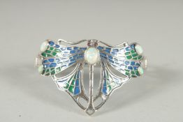 A SILVER OPAL RUBY PLIQUE ENAMEL, DRAGONFLY BANGLE.