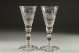 A GOOD PAIR OF WINE GLASSES engraved 