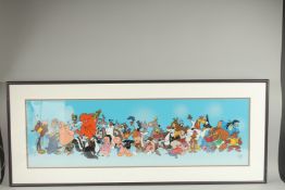 LOONEY LINE UP. WARNER BROS.LTD EDITION, 3619/7500. Framed and glazed, image 12.5ins x 41ins.