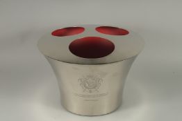 A THREE BOTTLE CIRCULAR WINE COOLER. 13ins high.