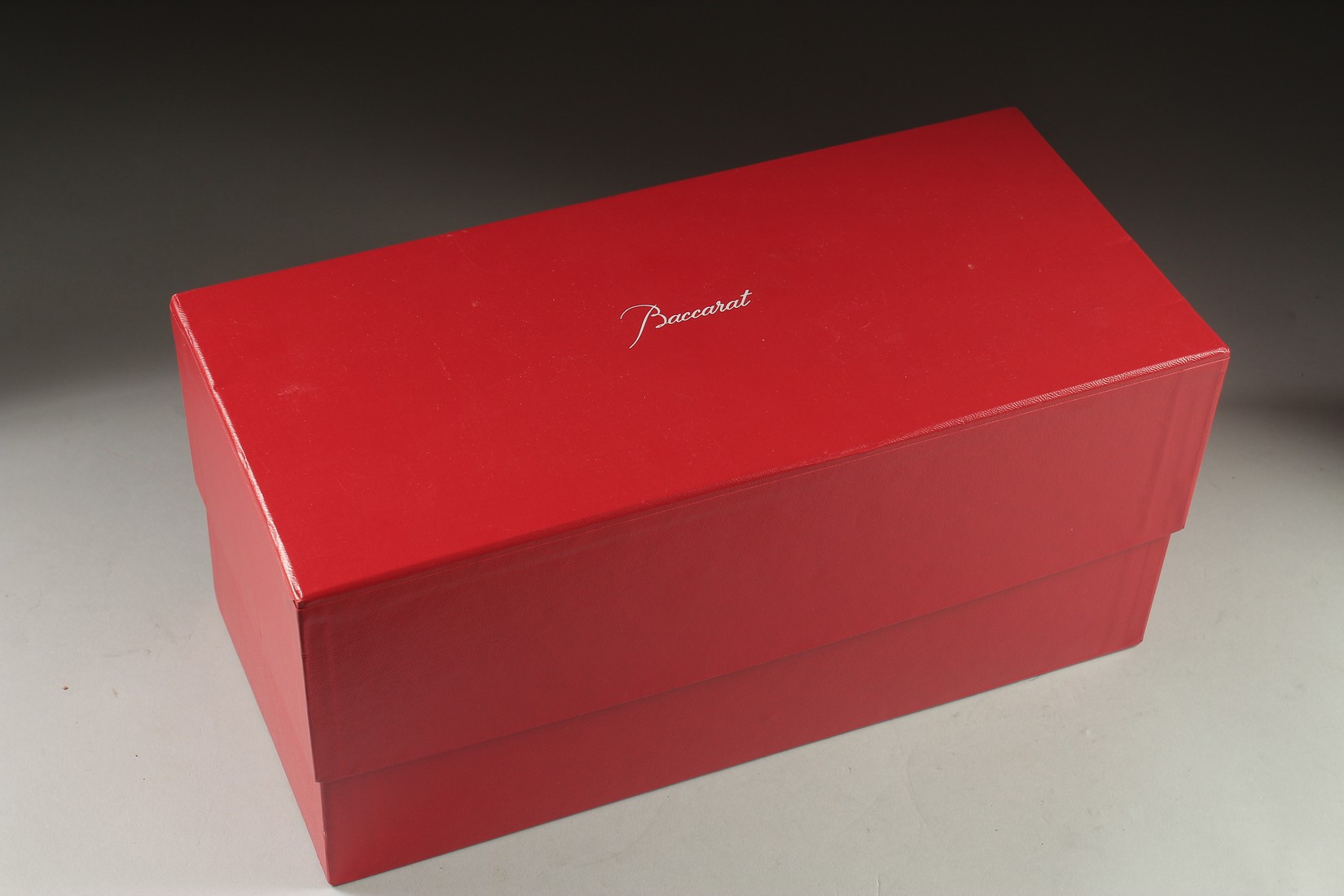 A GOOD BACCARAT ROUNDED GLASS VASE. 10ins long, Signed, with label, in original box.(appears - Image 6 of 6