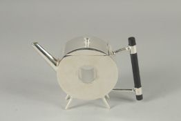 A CHRISTOPHER DRESSER STYLE SILVER PLATED TEAPOT.