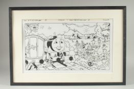 TIM MARWOOD (1954 - 2008) THOMAS THE TANK ENGINE, HELPFUL HENRY, Signed. 9ins x 16ins