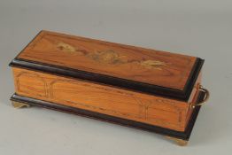 A VERY GOOD MUSICAL BOX in an inlaid Swiss case, playing 10 tunes by Verdi, Rossini & Puccini,