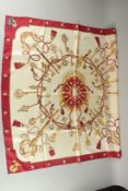 A HERMES SILK SCARF ''KEYS''. 34ins x 34ins in a Hermes box.