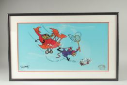 A HANNA BARBERA CELL, 'STOP THE PIGEON'. FRAMED AND GLAZED, image: 10.5ins x 20ins.