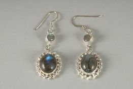 A PAIR OF SILVER AND OPAL DROP EARRINGS.