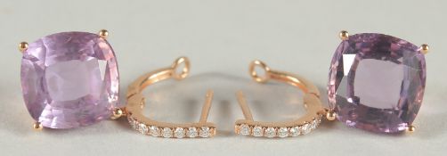 A PAIR OF 18CT GOLD AMETHYST AND DIAMOND EARRINGS
