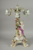 A SUPERB MEISSEN PORCELAIN CANDELABRA MUDEL VON ERNST, AUGUST LEUTERITZ.1862 -1885. The stem with
