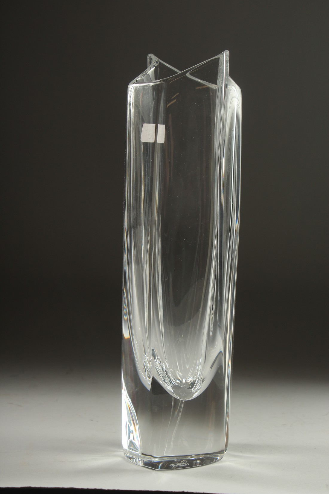 A GOOD BACCARAT ROUNDED GLASS VASE. 10ins long, Signed, with label, in original box.(appears - Image 3 of 6