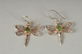 A PAIR OF SILVER AND PERIDOT EARRINGS.