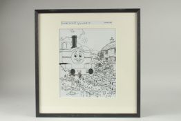 TIM MARWOOD (1954 - 2008) THOMAS THE TANK ENGINE, DUCKS ON THE LINE, Signed. 9ins x 8ins