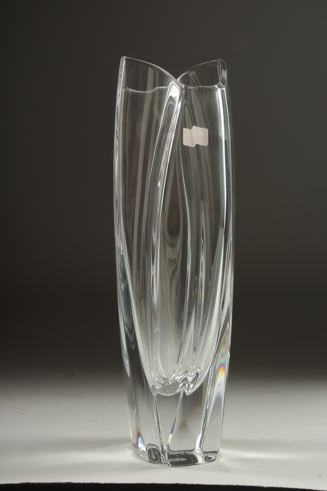 A GOOD BACCARAT ROUNDED GLASS VASE. 10ins long, Signed, with label, in original box.(appears - Image 2 of 6