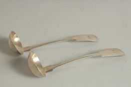 A PAIR OF SCOTTISH PROVINCIAL SILVER TODDY LADLES.