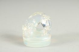 A GOOD SMALL R. LALIQUE IRRIDESSENCE FIGURE OF A FOX, on a circular base. Signed, R LALIQUE, France.