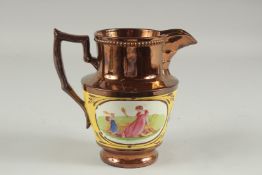 A COPPER LUSTRE JUG. 6ins high.