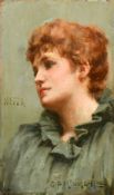 George Percy Jacomb-Hood (1857-1929), 'Netta', a head study of a female in a green top, oil on