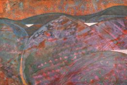 Modern British School, a stylised landscape, mixed media on paper, indistinctly signed and dated