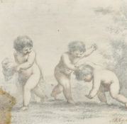 J. W. Hay, 19th Century, three cherubs playing, pencil and crayon, 6.25