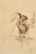Bartolozzi after Guercino, a print of two female figures with a caged bird, 14