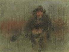 Early 20th Century, a study of a figure in a landscape, pastel, signed with initials W. M., 4.75